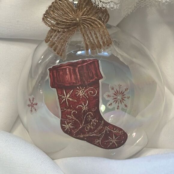 Upcycled Clear Glass Ornaments 3 Different Christmas Balls stocking, sleigh, hut - Picture 12 of 15